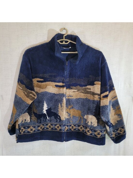 Black Mountain Tops - Vintage Black Mountain Full Zip Fleece Jacket Womens 2X XXL Wolves Moose Y2K